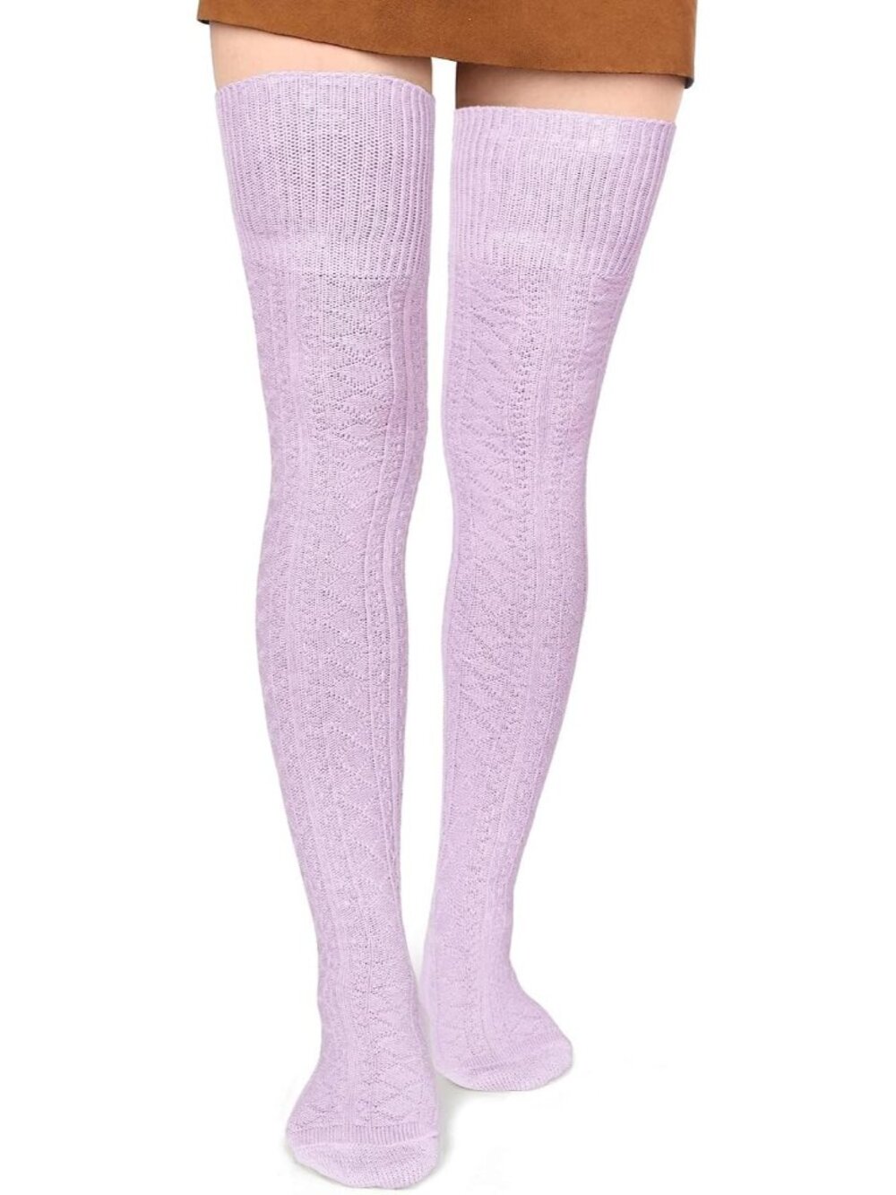 Women's Lavender Cotton Knit Stocking Over The Knee Thigh High Socks Boots